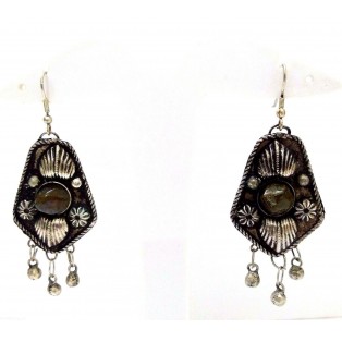 Silver Oxidized Earring Jhumka Hook Dangle Drop- Novelty Fashion - FLORAL PAD I